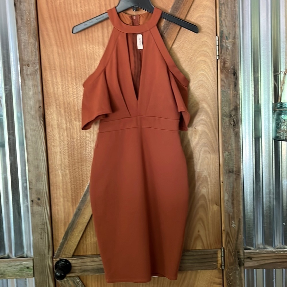 SARAH La Brown Bodycom Cold Shoulder Dress S